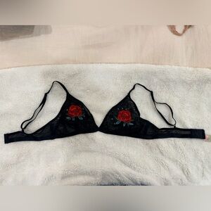 Topshop Black Lace Bralette with Red Rose Embroidery and Sequins